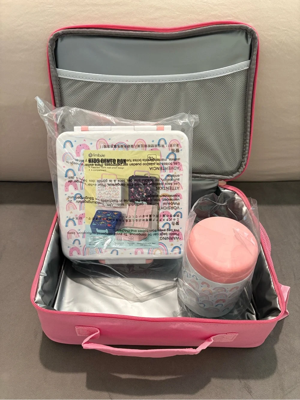 Fimibuke Pink Rainbow Kids Bento Lunchbox Set with 4 Compartments